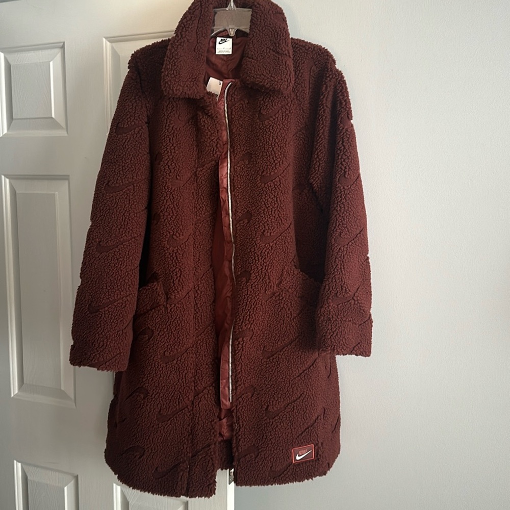 Nike Sporstswear Icon Clash Sherpa Coat Brown DD5088-273 Women’s Size Large NWT